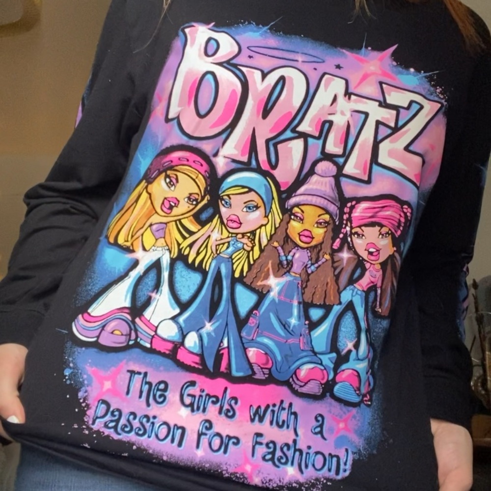 Black Long Sleeve Bratz Airbrush Graffiti style Shirt, size large, no brand